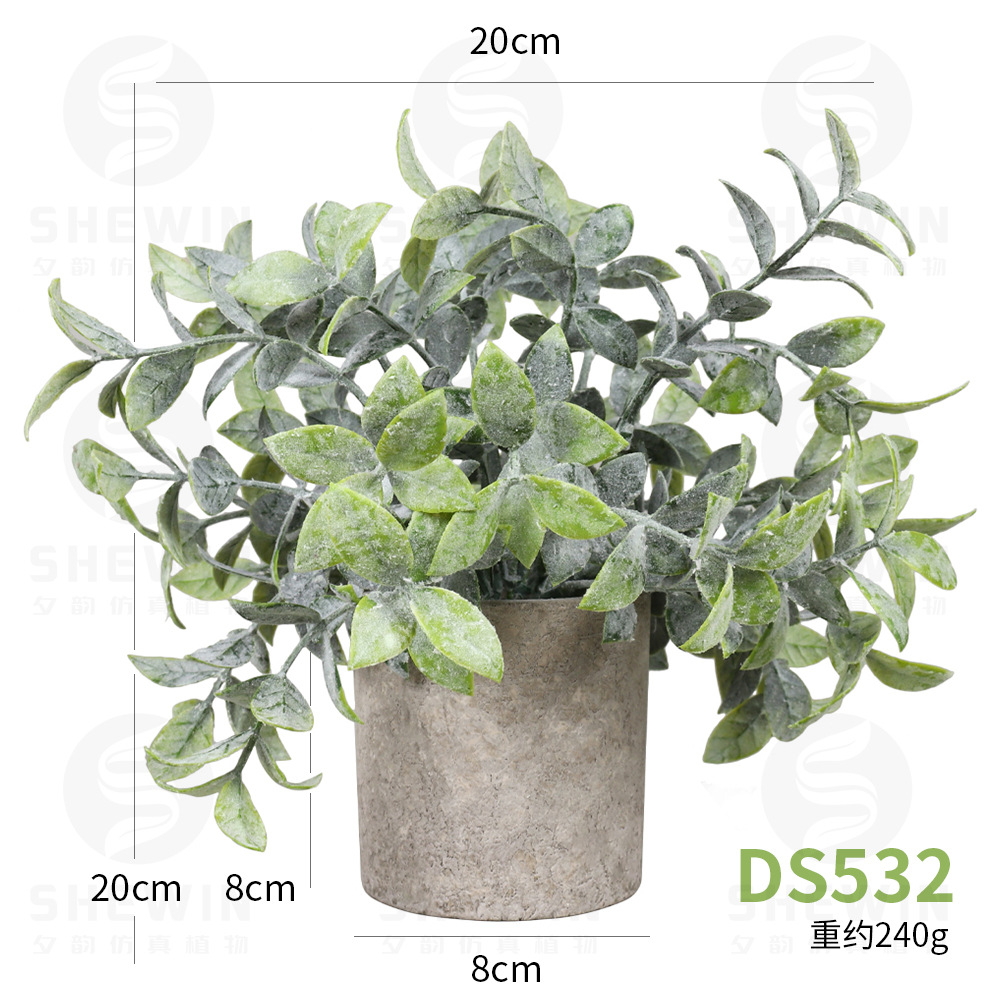 Xi Yun artificial potted Plant desktop cylindrical pulp pot frost-covered large tea leaves Green plant bonsai Cross-border artificial plant Application Scenario