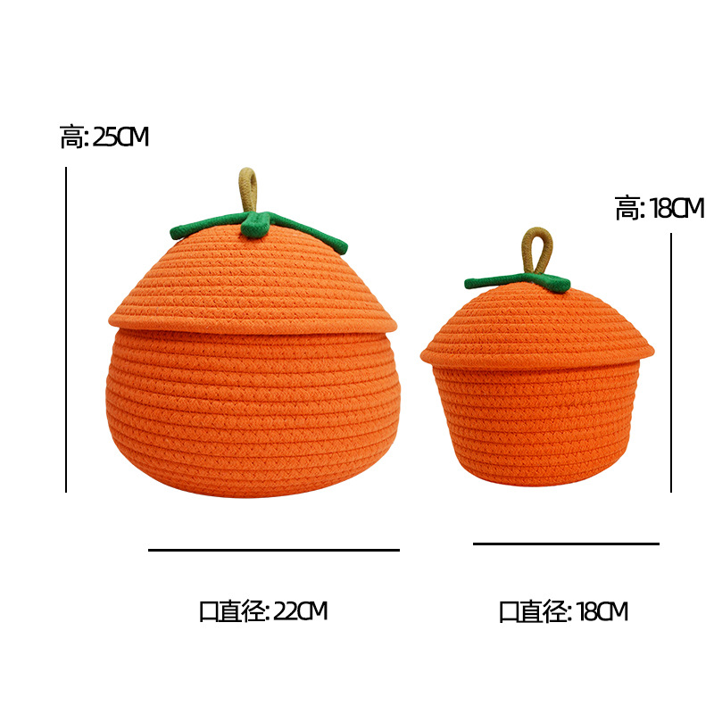 Storage basket, cotton rope woven storage box with lid, small persimmon storage box with lid, persimmon wish basket Specification image