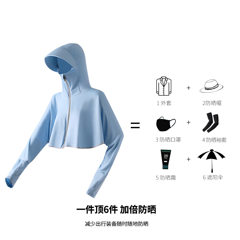 防晒衣女防紫外线防晒服骑车遮阳衫空调衫皮肤衣长袖冰丝短款外套白底实物图