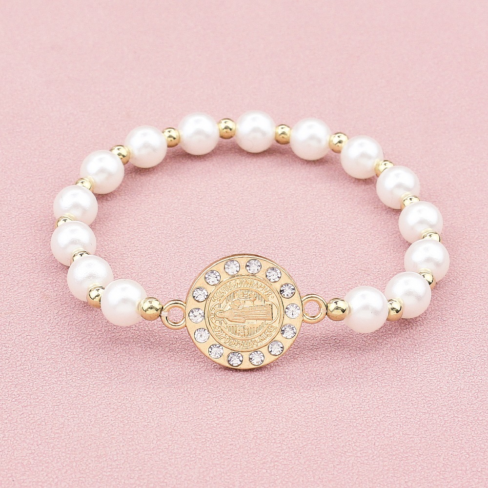 European And American Foreign Trade Amazon Express Temu Selling Saint Benedict Bracelet Saint Benedict Ladies Pearl Elastic Bracelet Couple Gift Manufacturers Wholesale