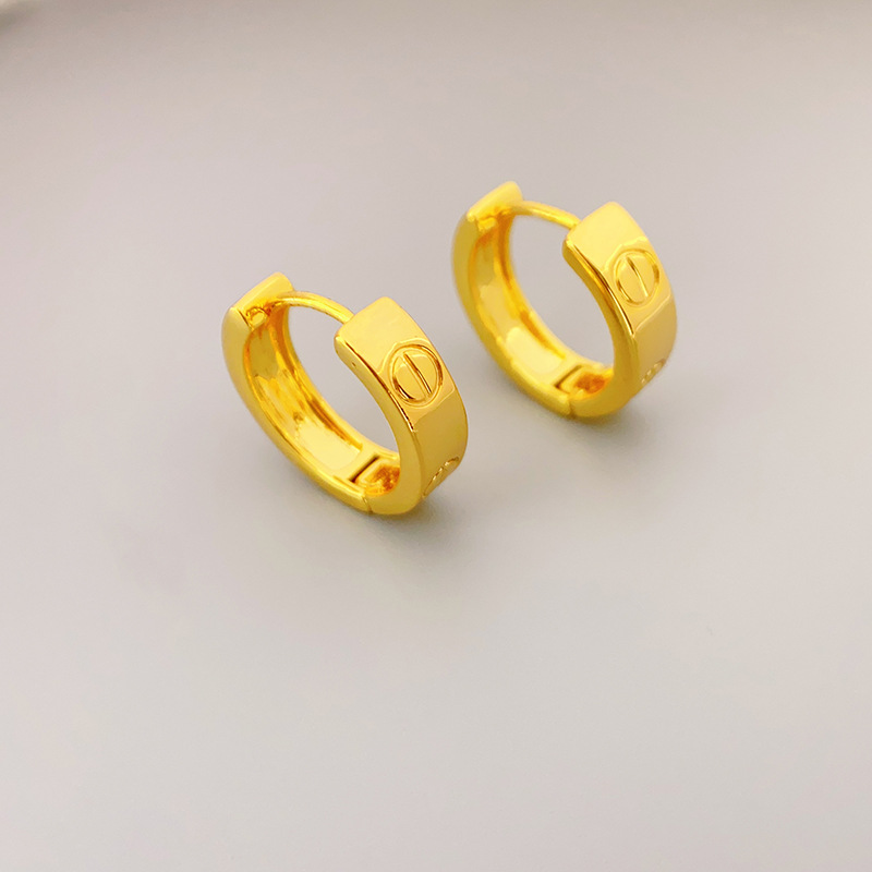 青岛工厂黄铜材质电镀18K真金圆形简约耳环金色高级质感耳饰批发图