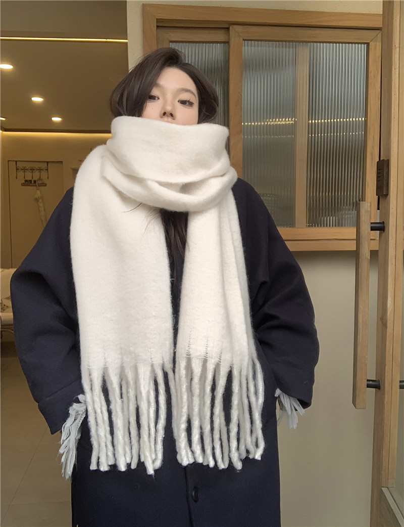 Solid-color mohair scarf for girls, 2023 autumn/winter new Korean style, versatile student faux cashmere warm shawl scarf pic 30
