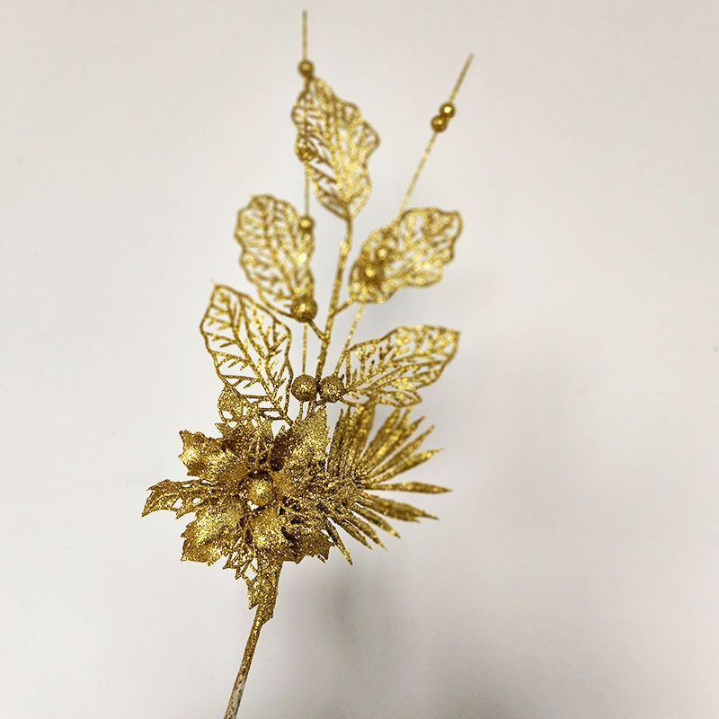 Christmas Decoration Gold Powder Lily Combination Decorative Tree Branches Christmas Tree Plug-In Atmosphere Supplies Simulated Tree Berries Specification drawing