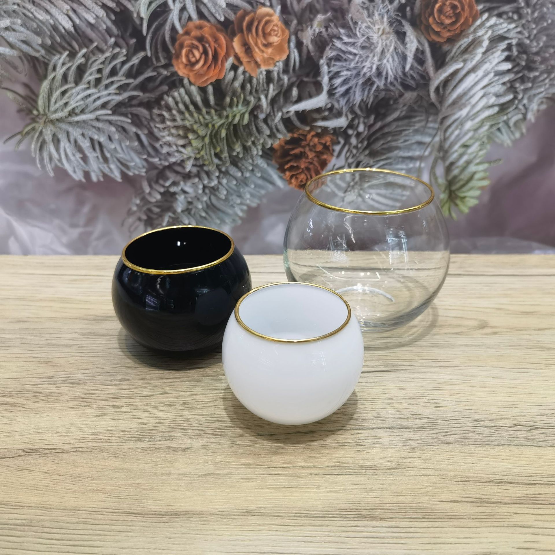 欧式简约复古烛台  内喷描金球型烛台球杯 桌面小型植物盆栽花盆