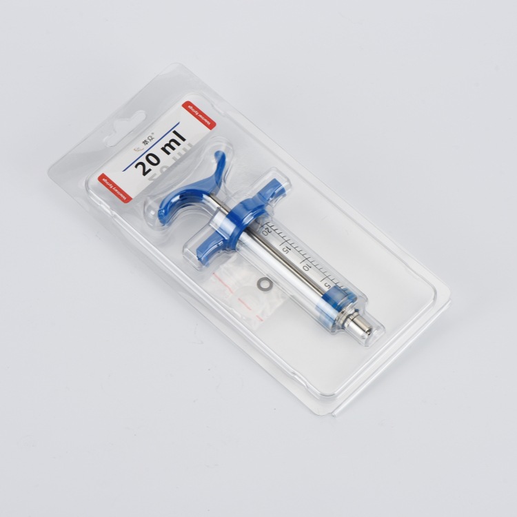 Blue non-adjustable plastic steel syringe, TPX veterinary syringe, blister packaging, 20ML Item Picture