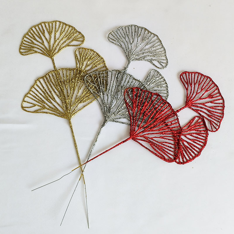 Christmas Gold Powder Leaf Glitter Fan Leaf Festive Decoration Family Home Decoration Shooting Props Christmas Fake Leaves details Picture
