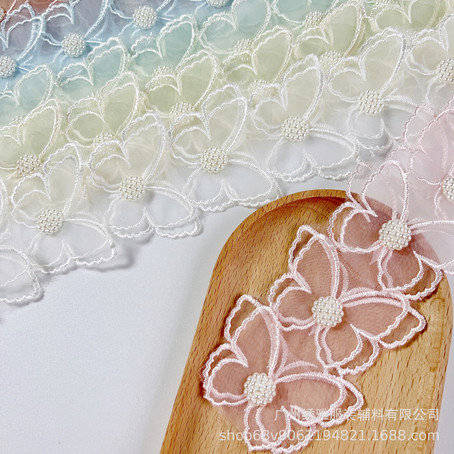 花边/黑色小球边/棉布刺绣花边/玻璃纱刺绣花边/褶皱雪纱带细节图