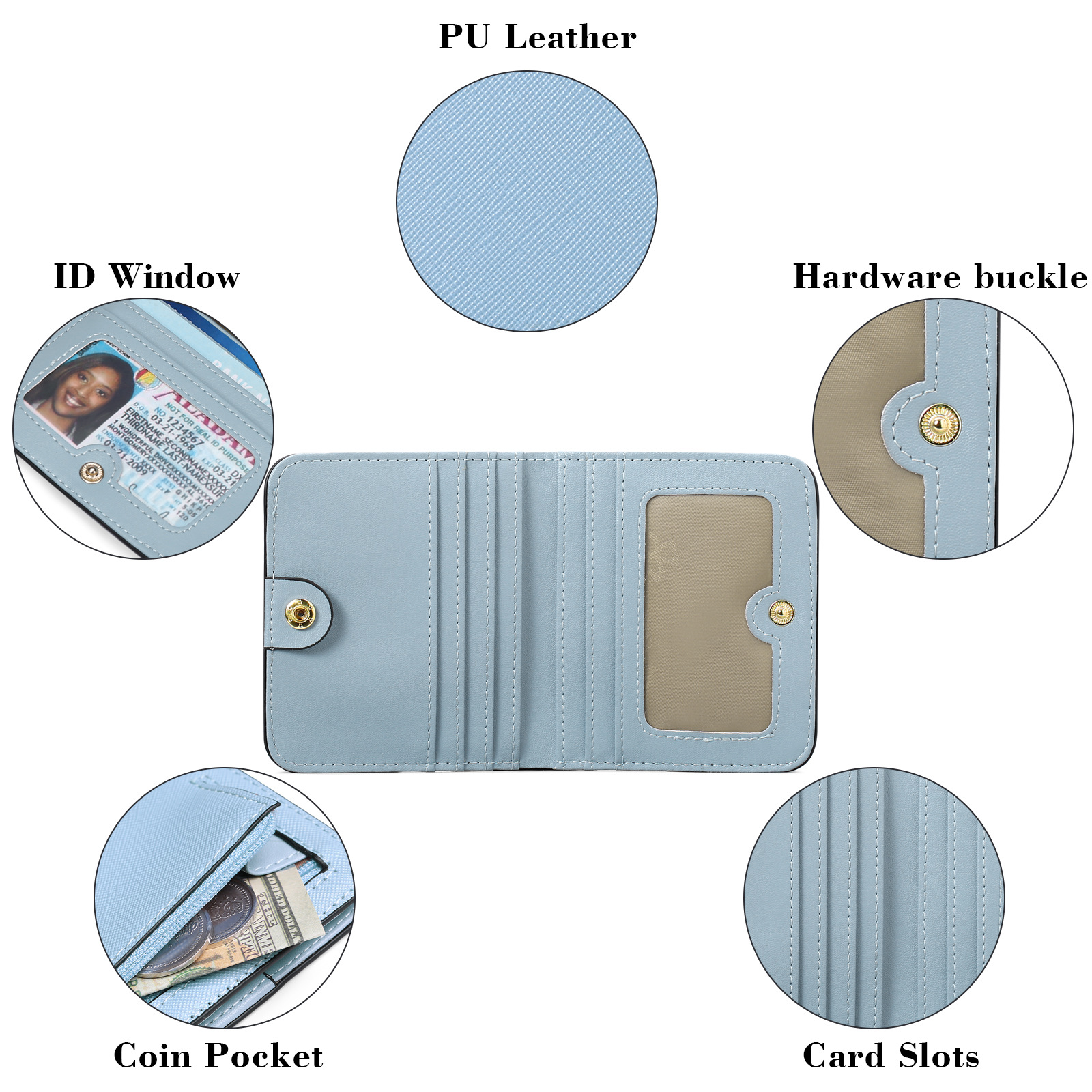 New ultra-thin women's short wallet, multi-functional Korean version simple PU coin purse wallet, in stock, foreign trade bestseller 8801 Specification image