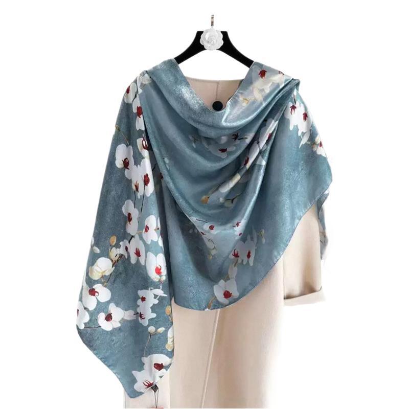 Fashionable silk scarf for women, new chiffon imitation silk, versatile shawl, thin sun protection, neck protection, stylish scarf Item Picture