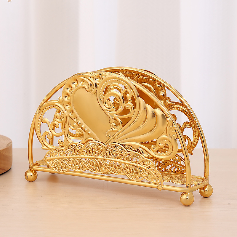 Gold Wrought Iron Paper Towel Rack Household Restaurant Countertop Vertical Napkin Rack Table Square Towel Rack Hotel Storage Rack details Picture
