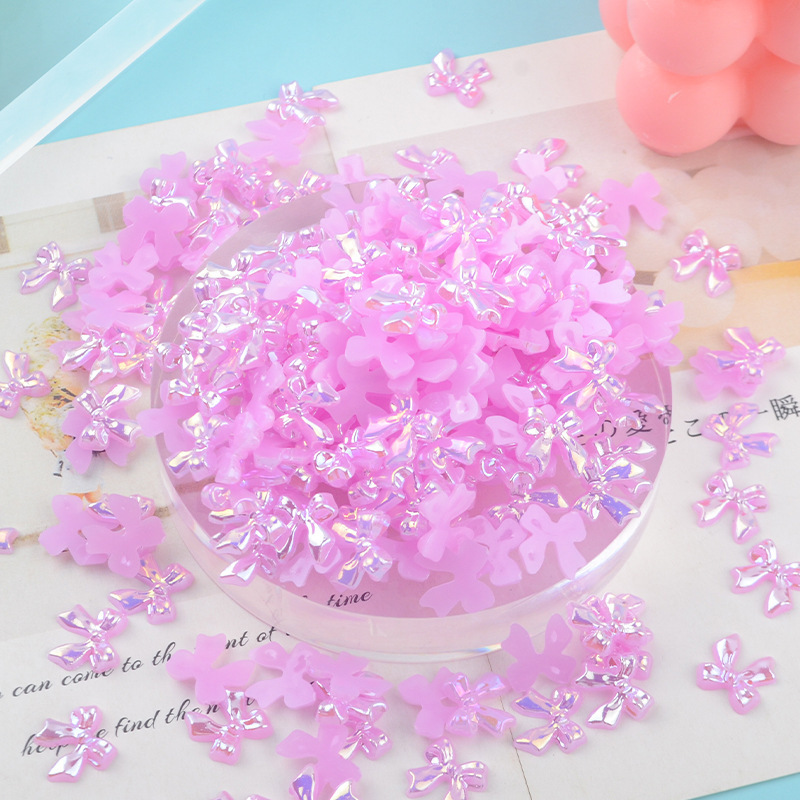 AB彩实色平底蝴蝶结树脂彩色贴片镀膜美甲手机壳装饰材料奶油胶