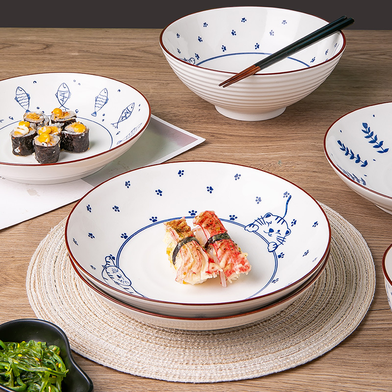 日式碗碟套装家用米饭碗陶瓷汤面碗泡面吃饭碗一人食碗盘碗碟餐具详情图4