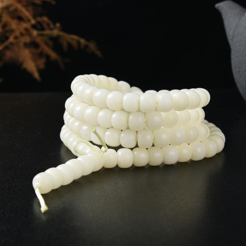 White jade Bodhi Root 108-bead bucket-shaped apple round bead bracelet, wholesale of white jade Bodhi cultural play Buddhist prayer beads and prayer beads bracelets Specification image