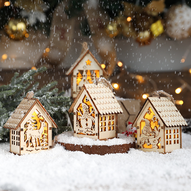 厂家直销可定制圣诞小房子木质创意小摆件灯吊饰挂饰圣诞节装饰品礼物详情图1