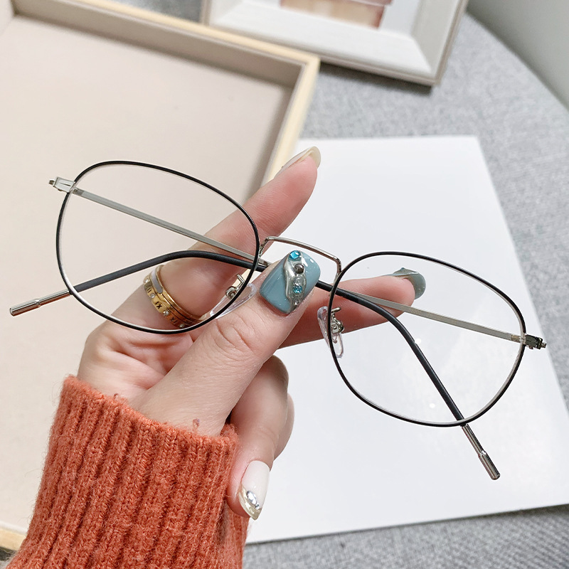 时尚小框眼镜防蓝光平光护目眼镜金属框架可配近视抖音同款33006图