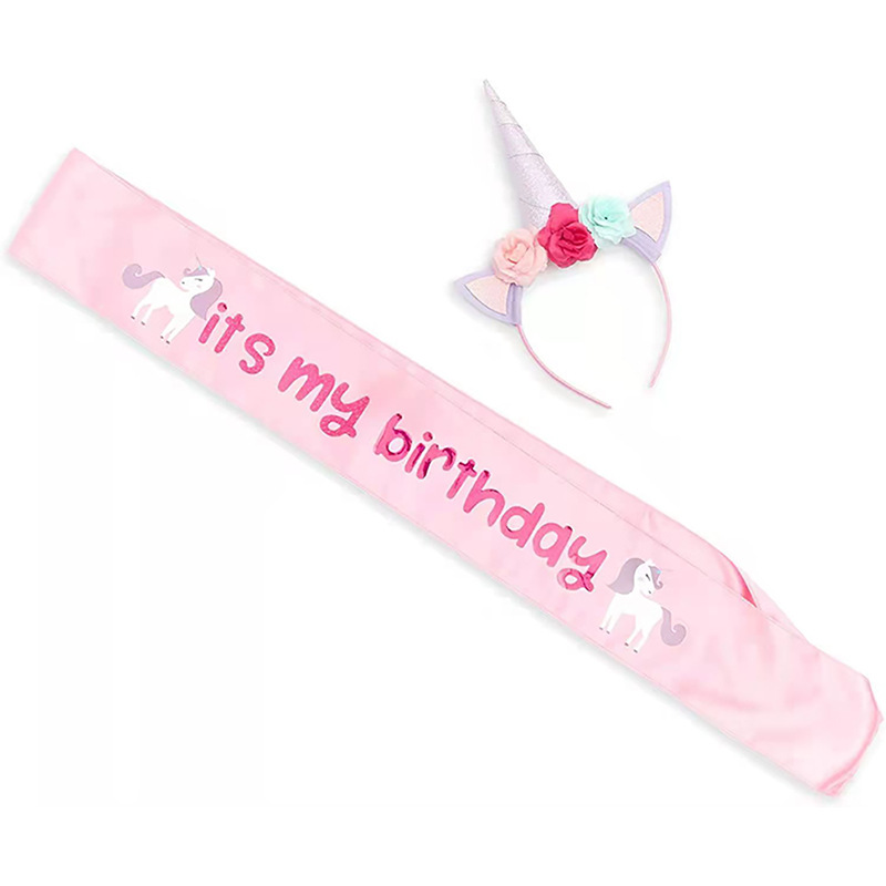 Cross Border Party Etiquette Shoulder Band Set Birthday Party English Print Shoulder Band Cute Unicorn Headband