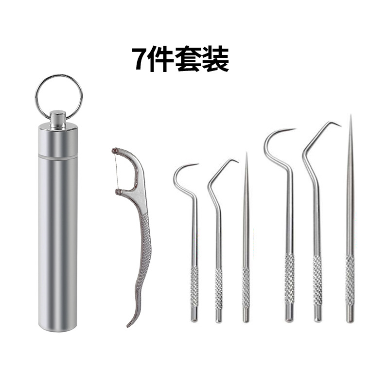 304 metal dental cleaning tools, stainless steel toothpicks, hook rods, portable oral and dental cleaning tool set details Picture