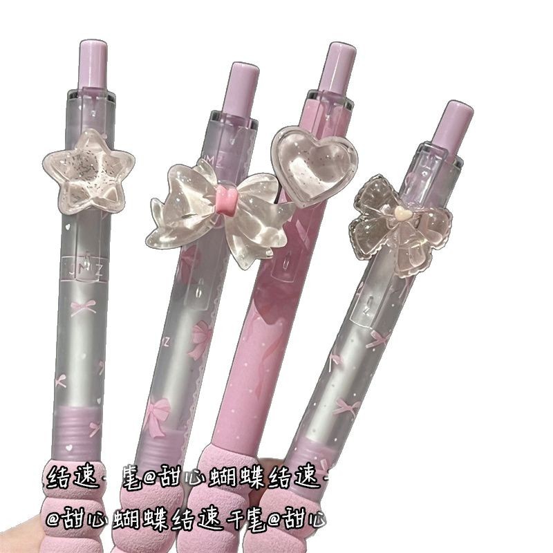 Sweetheart pink heart press gel pen, ins style, high appearance level, cute student, soft and quick drying, girlish heart practice pen Item Picture