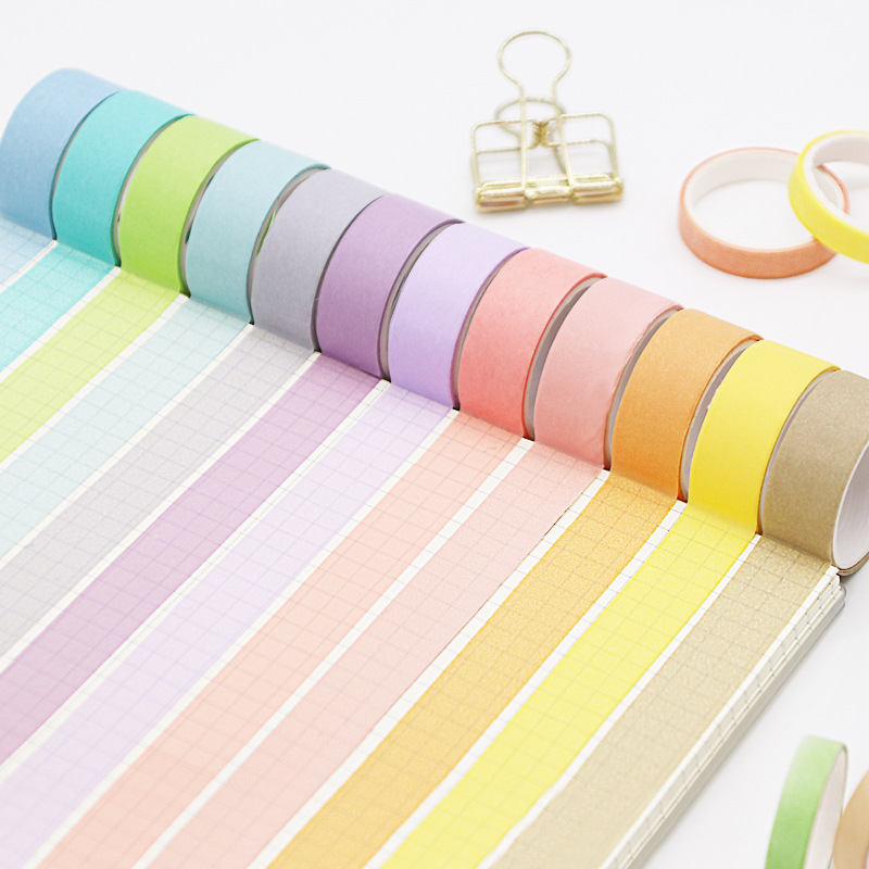 Three sets of 12-color DIY decorative stickers with wheat Youth macarons and paper tape in solid colors in a box set Application Scenario