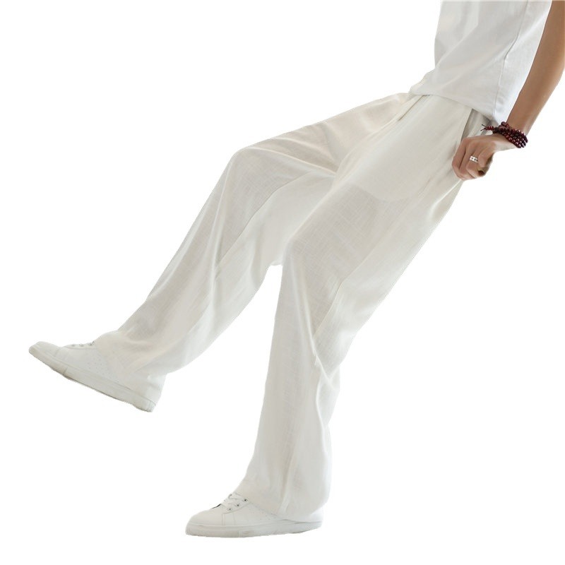 Linen pants for men, summer thin casual long pants, spring and autumn straight-leg sport pants, Chinese-style loose cotton and linen men's pants Item Picture