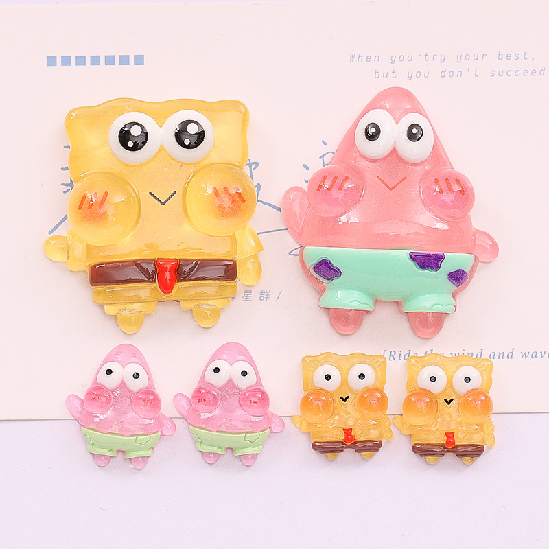 Large Cartoon Glow-In-The-Dark Spongebob Diy Cream Glue Phone Case Croc Shoe Buckle Resin Accessories Wholesale