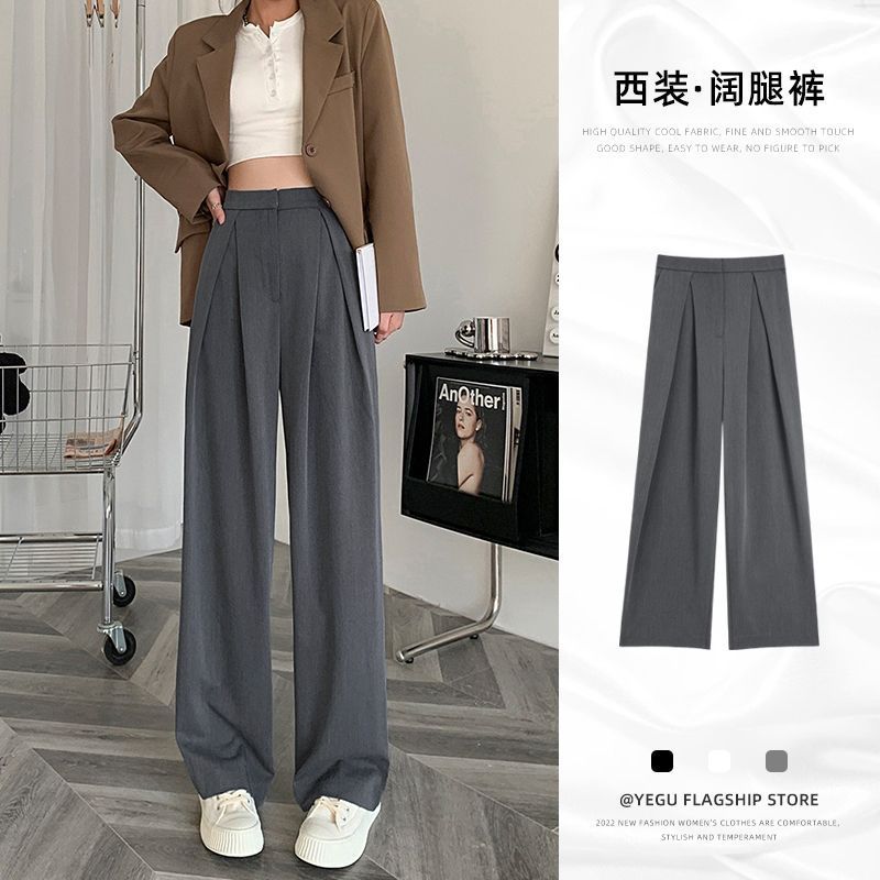 Wide-Leg Pants Women's Suit Pants Spring And Autumn New Draping Loose Casual Mopping Pants Straight Leg High Waist Gray Pants Woman details Picture