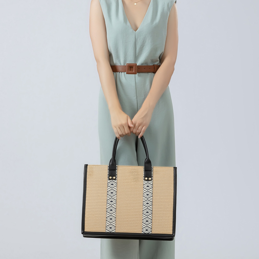 欧美跨境草编包大容量编织手提托特包新款外贸通勤包包女包高级感