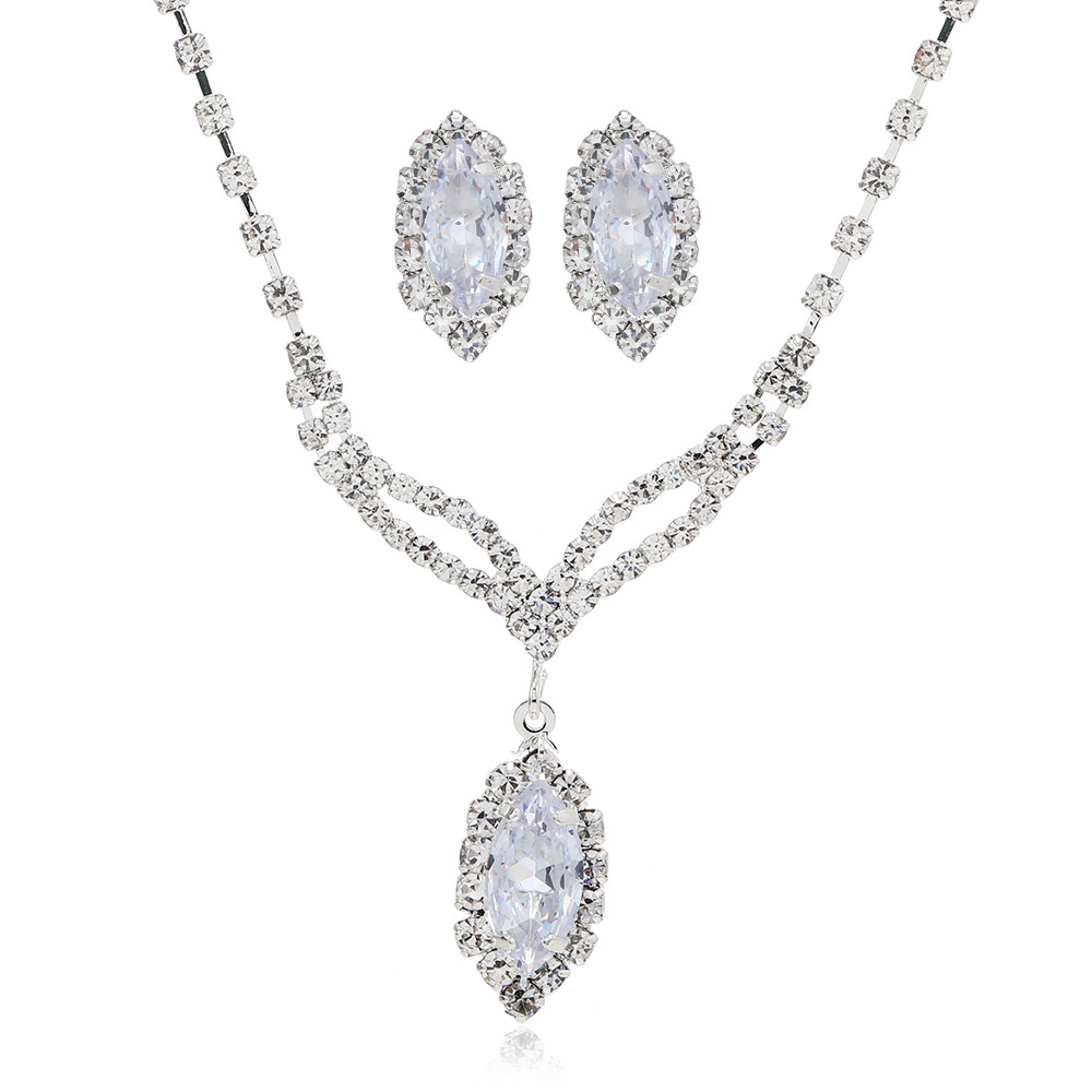 New best-selling bride's European and American wedding cross-border jewelry wholesale/Brilliant water diamond zircon Angel Tear Drop Necklace ear Item Picture
