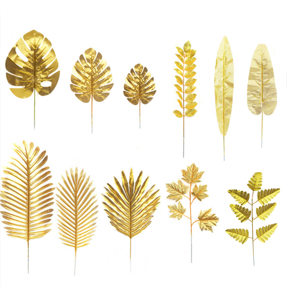 Simulated golden plant leaves, high-end light luxury golden leaves, sunflower leaves, turtle-back leaves, iron leaves, Persian leaves, simulated golden cloth leaves Item Picture