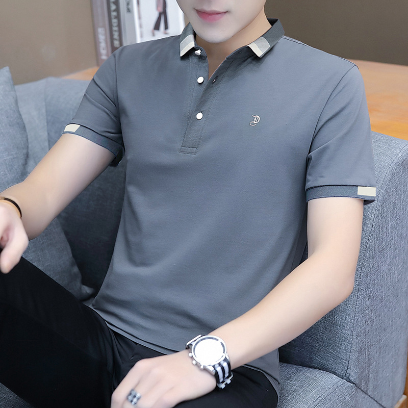 现货翻领莱卡棉短袖T恤男装Polo衫休闲刺绣半袖男上衣服装批发