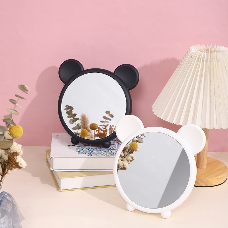 新款台式桌面化妆镜童年米老鼠耳朵学生宿舍化妆镜便携户外镜子