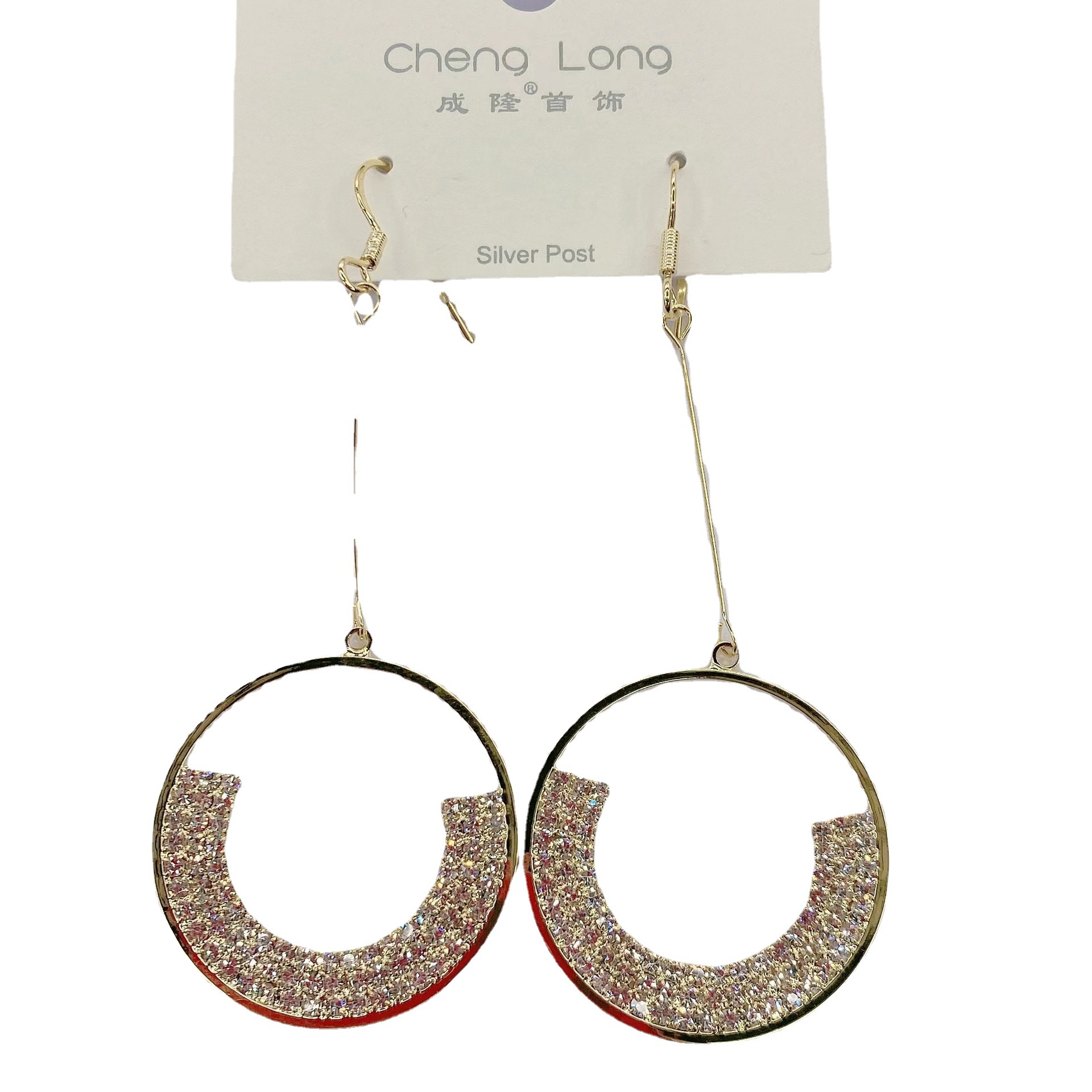 【 Silver Needle 】 Korean-style fringed geometric disc zirconia spliced silver needle earrings, a popular bestseller in live-streaming by Internet celebrities Item Picture