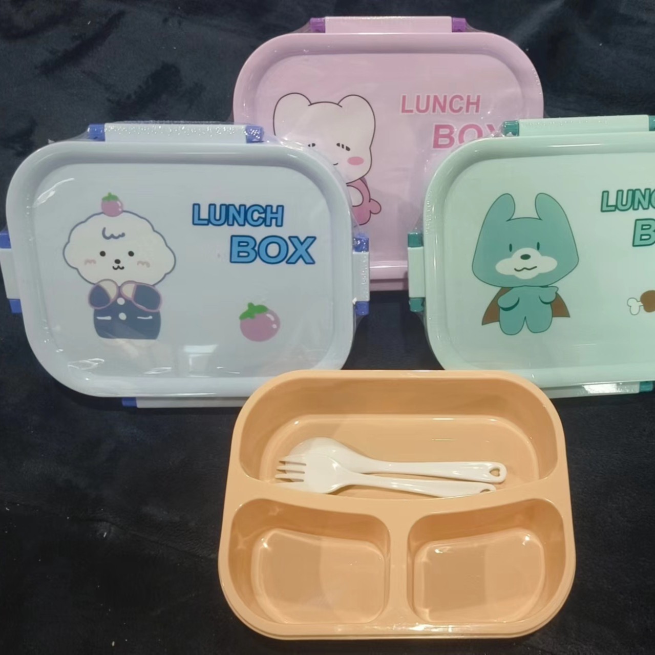 Cute compartments lunch box, student and children's lunch box, sealed leak-proof food-grade children's tableware, cartoon pattern ins details Picture