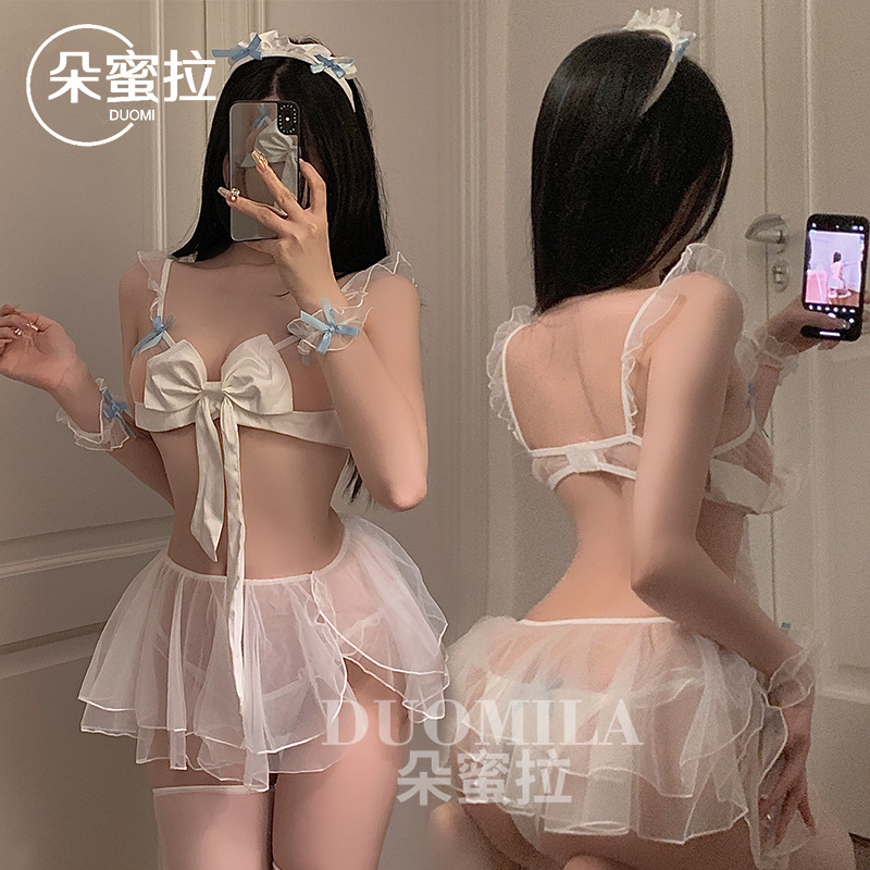 朵蜜拉情趣内衣性感甜美蝴蝶结露乳甜美女仆网纱透明制服套装