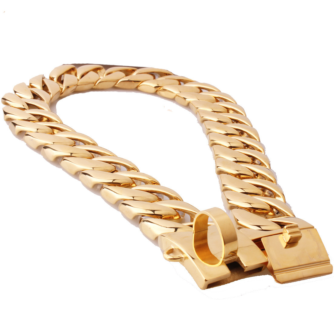 Pet collar stainless steel 32mm dog necklace, high-quality and durable, outdoor dog food, pet gold collar Item Picture