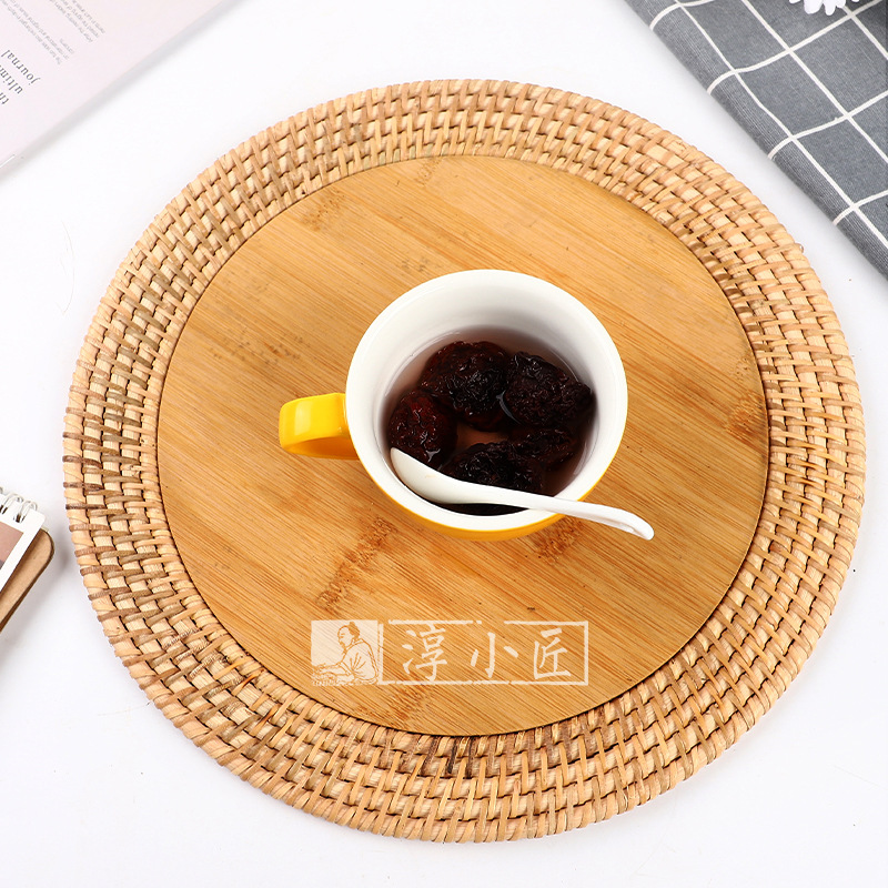 日式印尼藤编杯垫隔热垫手工编织圆形餐垫竹编餐桌垫碗盘垫茶壶垫图