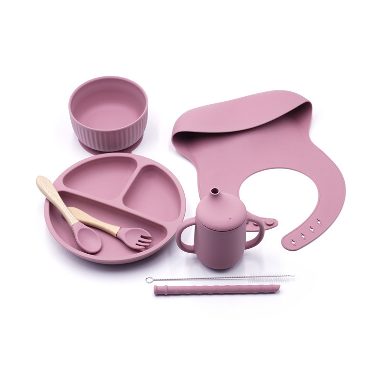 Nordic new children's bib suction bowl spoon baby silicone bib supplementary food bowl plate feeding tableware set cross-border children's tableware sippy cup silicone set Specification drawing