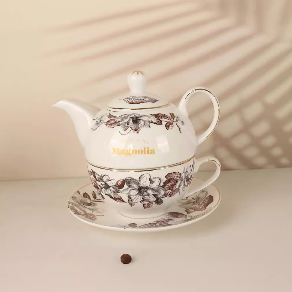 Foreign trade ceramic tea sets, high-temperature resistant flower and plant teapots, mother and child teapot sets, can be equipped with logos