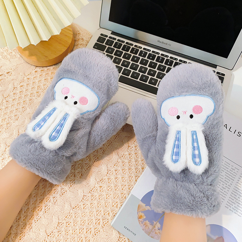 The 2022 glove girl winter is cute, warm, thickened with fleece and windproof, all referring to the Korean version of student cycling fleece winter girls Specification image