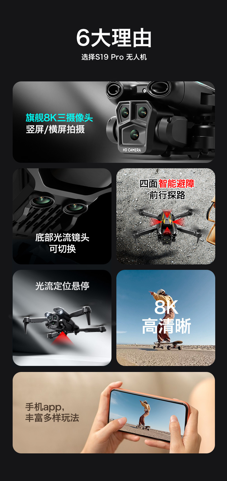 Wholesale of cross-border new product s19 drone, three-camera aerial photography obstacle avoidance quadcopter, foldable remote control aircraft pic 3