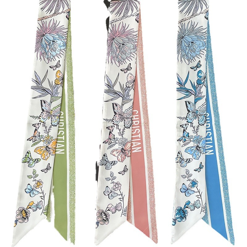 Designer Hand-Painted Flower Series 2024 Early Spring New Ribbon Ribbon Small Fresh Long Silk Scarf Headband Tie Bag Item Picture