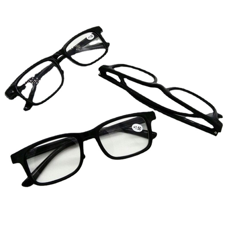 Resin anti-drop reading glasses, large frame, full frame, fashionable and retro black reading glasses, 100 to 400 degrees Specification image