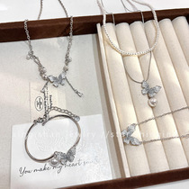Blue Island Butterfly ~ Gradual healing blue stone butterfly light luxury niche pearl necklace high-grade temperament set
