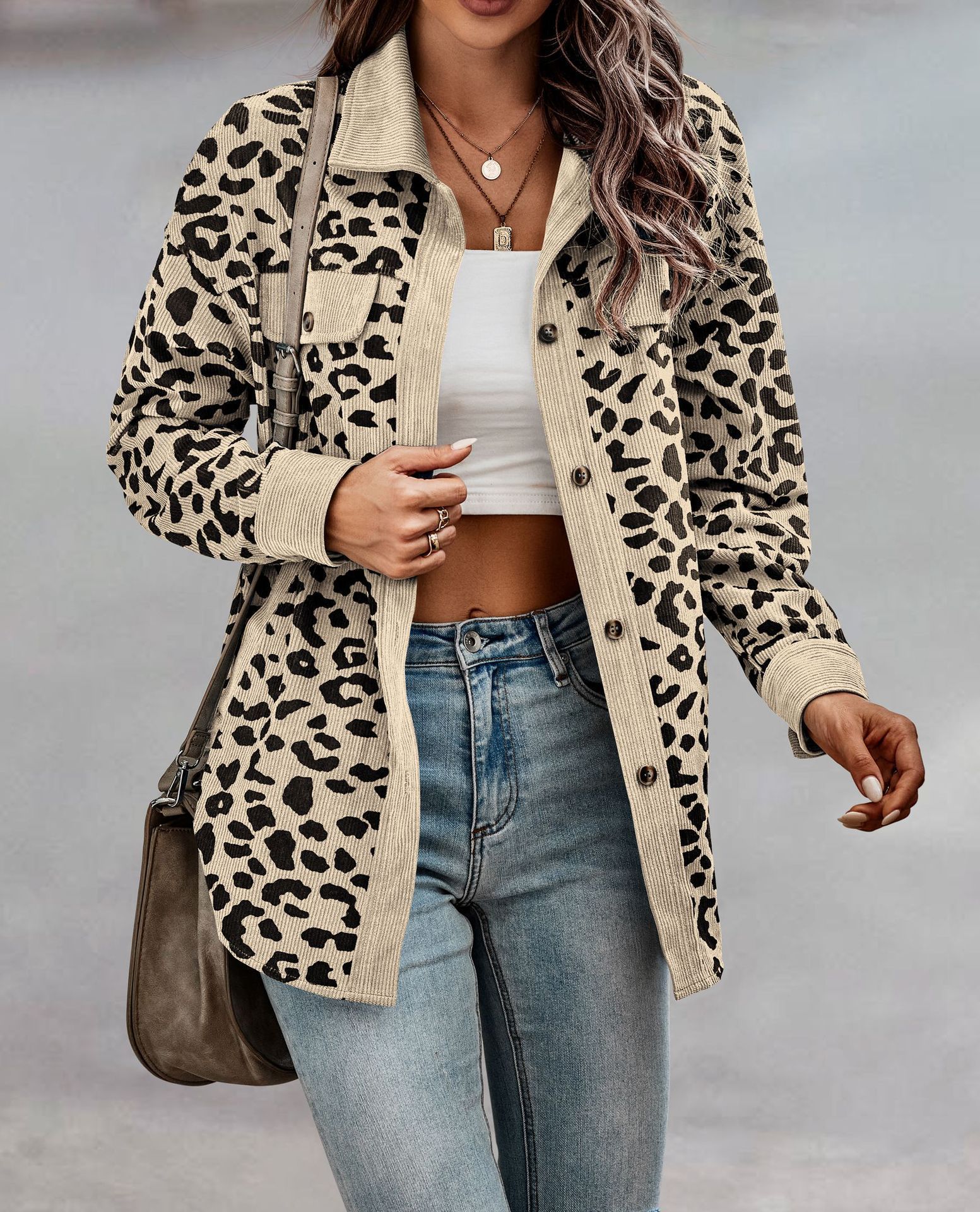 2022 Amazon Cross-border Women's Clothing Autumn/Winter Fashion Leopard Print Button Long-sleeved Jacket for women Specification image