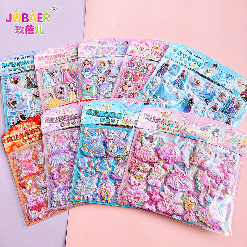 Double Layer Children Frozen Princess Strawberry Bear Flower Fairy Change Stickers Girl Cartoon Can Diy Bubble Stickers Item Picture