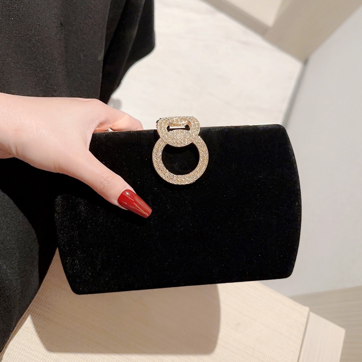 Cross-Border New Banquet Bag Rhinestone Buckle Evening Bag Velvet Dinner Bag Chain Bag With Qipao Dress Bag details Picture