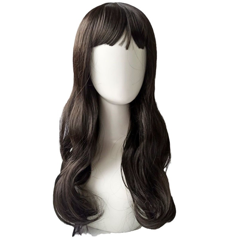Hot-selling children's long curly hair, straight bangs, synthetic fiber baby head simulation wig, full head set, children's wig set on Douyin Store Item Picture