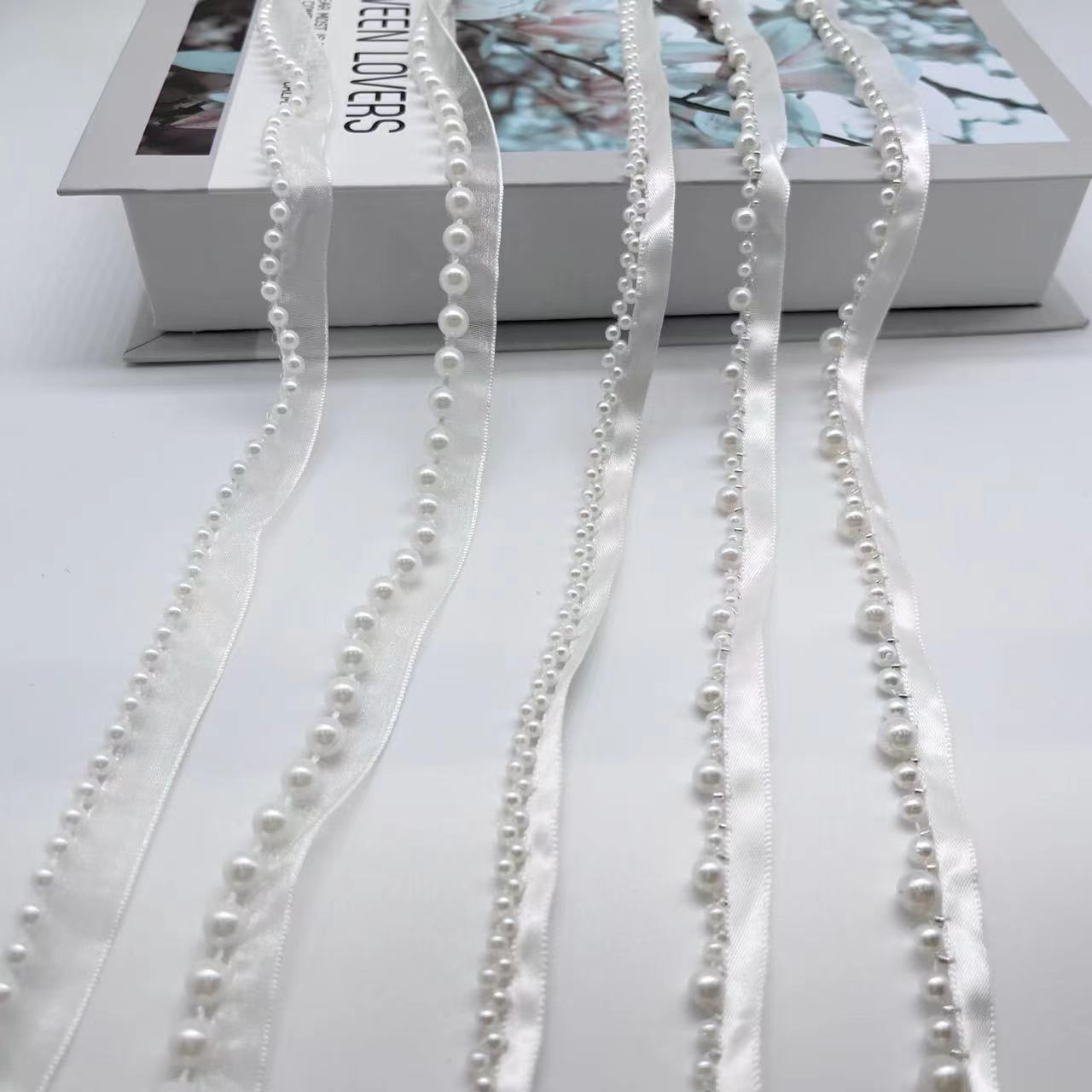 Diy Single Side Handmade Pearl Ribbon Hanfu Qipao Clothing Accessories Wholesale Satin Ribbon Single Side Handmade Beaded Webbing Application Scenario