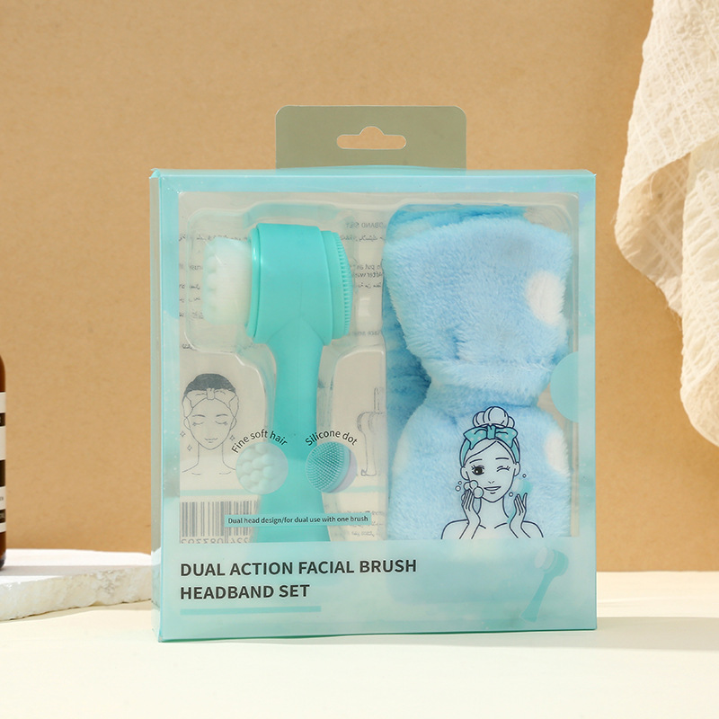 双面洁面刷手动脸部清洁刷去毛孔黑头神器洁面刷珊瑚绒蝴蝶结发带