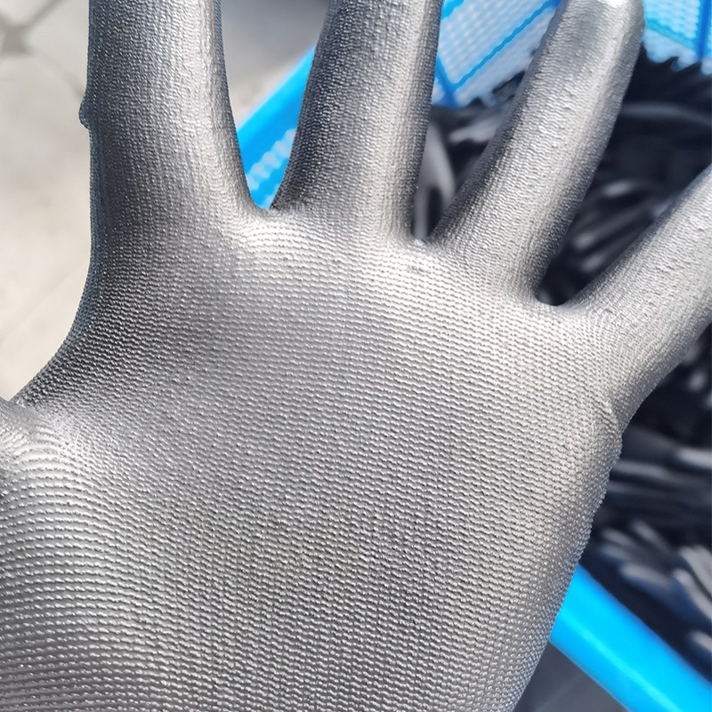 Black PU coated palm gloves Clean electronics factory anti-static coating labor protection gloves Wholesale black gray coated palm gloves details Picture
